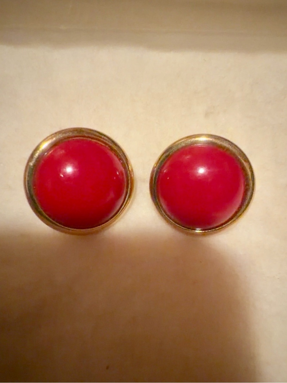 Classic Napier Gold-Trim Red Dome Clip On  Earrings - Women Jewelry